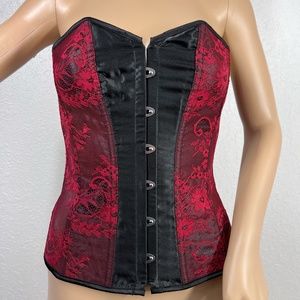 Adore Me Red‎ Lace Overlay Black, Corset, Adjustable Y2K Goth Grunge Fairy
